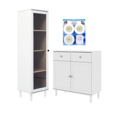 Imagem de Cristaleira +Aparador Ditália +Kit Luz E-963-R-629 Cozy, Branco