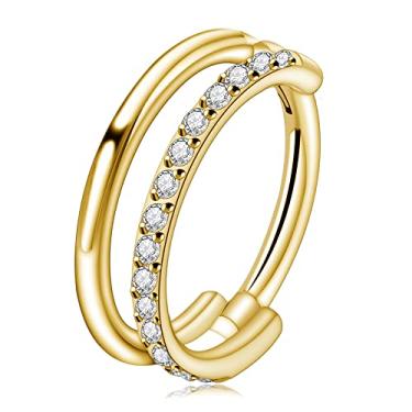 Imagem de FINE4U Brinco de argola para cartilagem de hélice de concha, 16G, 8 mm, 10 mm, 12 mm, joia de piercing de titânio ASTM F136 para mulheres e homens, anéis de nariz de grau de implante corporal, clicker articulado hipoalergênico, 16G(1.2mm), 5/16"(8mm), Titânio, Zircônia cúbica