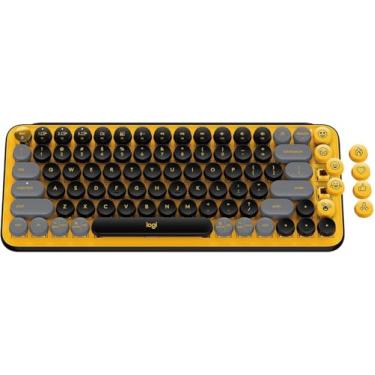 Imagem de Logitech Teclado mecânico sem fio Pop Keys com emoji personalizável, design compacto durável, conectividade Bluetooth ou USB, vários dispositivos, compatível com sistema operacional – Amarelo explosão