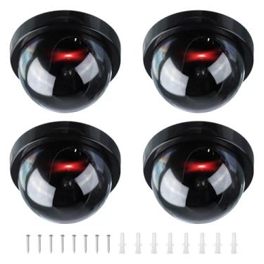 Imagem de PATIKIL Câmera de segurança falsa, 4 peças de câmeras dummy Dome com luz LED vermelha piscante e parafuso para negócios domésticos internos e externos, preto