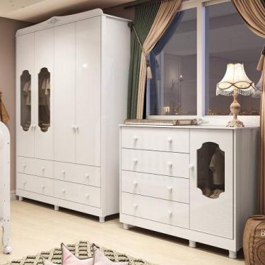 Imagem de Quarto Infantil com Guarda-roupas e Cômoda com Janelas 100% Mdf Maya P
