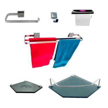 Imagem de 1 Kit Para Banheiro Luxo Max Vidro fumê sextavado - Diretoo