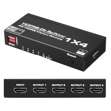 Imagem de TKCHAX Divisor Hdmi 1 Em 4 Saídas V2.0 Divisor Hdmi Alimentado Com 4 Saídas, Adaptador Ca E Edid Para Tela Duplicada Ou Espelhada, Suporte 4Kx2K A 60 Hz, Uhd E 3D, Compatível Com Ps4, Fire Stick, Hdtv