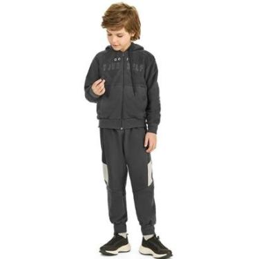 Imagem de Conjunto Infantil Menino Inverno Jaqueta Com Capuz E Calça Moletinho Cinza Escuro - Angerô-Masculino