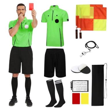 Imagem de redgino Kit de árbitro de futebol profissional camisa de árbitro de futebol, shorts de fantasia de árbitro, apito de treinador, meias de árbitro, bandeiras e cartões de árbitro acessório esportivo