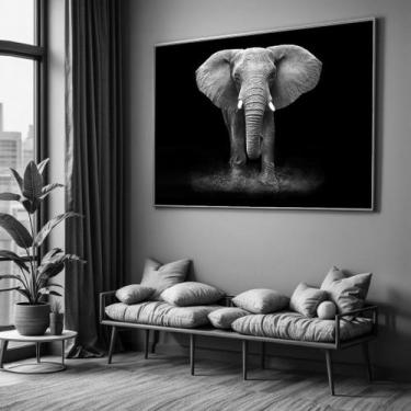 Imagem de Quadro com Moldura Sala Quarto Elefante Preto e Branco Decorativo Hori