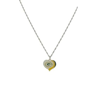 Imagem de Pro Specialties Group Colar com pingente de coração NFL Green Bay Packers Swirl prata, tamanho único, cores do time, Size 4, Aço inoxidável, Sem Pedra Preciosa