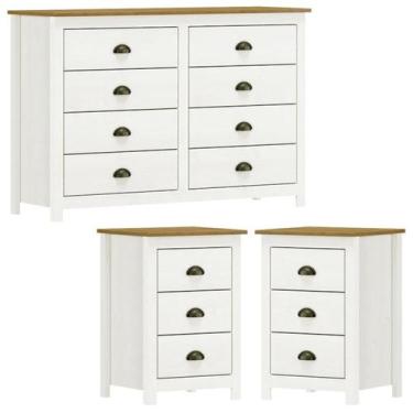 Imagem de Comoda 8 Gv 02 Mesas de Cabeceira 3 Gv Madeira Maciça Branco Freijo Mi