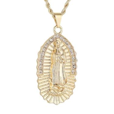 Imagem de HZMAN Colar com pingente de Virgem Maria banhado a ouro 14K para mulheres, retrô, cristã, Nossa Senhora de Guadalupe, joia de proteção para presente, Latão, Zircônia cúbica