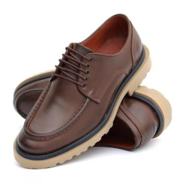 Imagem de Sapato Casual Masculino Derby Oxford Tratorado Couro de Luxo, Café, 42