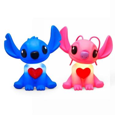 Imagem de Kit Luminária De Mesa Casal Stitch E Angel Coração Abajur