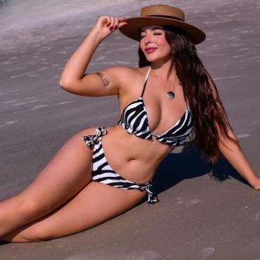 Imagem de Biquini Cortininha Com Calcinha Fio Duplo, Metalizado, Zebra Bco/Pto -