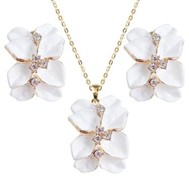 Imagem de Navachi Conjunto de brincos e pingente de colar com pingente de colar e brincos de cristal branco multicoloridos banhados a ouro 18 k, Metal Pedra, Cristal