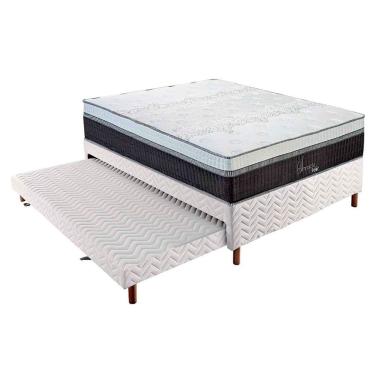 Imagem de Cama Box c/Auxiliar Casal: Colchão Polar MasterPocket Serenatta 30 + Base crc Rústico Branco(138x188)