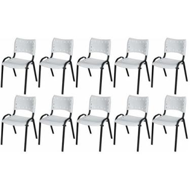 Imagem de Cadeira Iso Base Preto Igreja, Escola, Escritório - Branco Kit 10 Peça