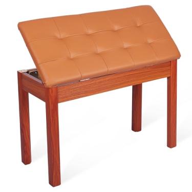 Imagem de DEARJAG Banco de piano com banco de piano de armazenamento e almofada acolchoada de madeira para assento de teclado e piano à prova d'água, antiderrapante, marrom