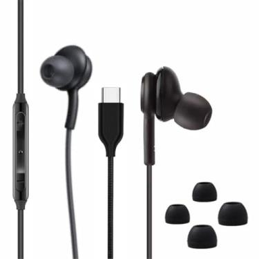 Imagem de Fones de ouvido intra-auriculares estéreo 2025 para Samsung Galaxy Z Fold6 S24 S23 S22 S21 S20, Note 10+ - Projetado por AKG - com microfone e conector tipo C de controle remoto de volume - Preto