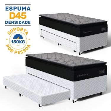 Imagem de Cama Box com Colchão de Espuma D45 Pillow Top Suport Prime + Auxiliar de Espuma Unique Solteiro 88cm
