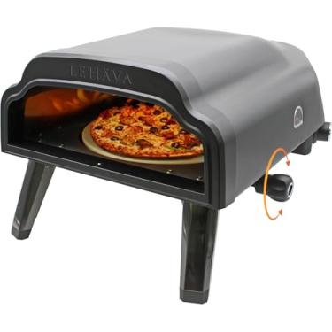 Imagem de Flame King LEHAVA Bancada portátil de forno de pizza ao ar livre de 35,5 cm com bolsa, pedra antiaderente giratória de 360 graus, ignição automática Piezo para acampamento, quintal e uso externo,