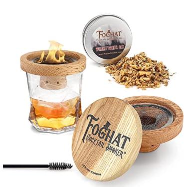 Imagem de Defumador de coquetel Foghat com aparas de madeira barril Bourbon | Infunda coquetéis, vinho, uísque, queijo, carnes, frutas secas, sal e muito mais! | Acessórios Cloche de vidro para fumar