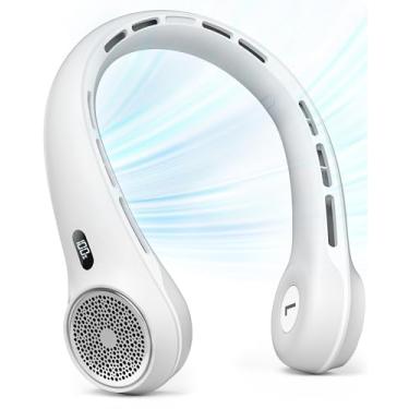 Imagem de Hssio Ventilador de pescoço, ventilador de pescoço portátil recarregável com tela de LED, fluxo de ar de resfriamento de 360°, ventilador pessoal sem lâmina 4000 mAh com 3 velocidades, ventiladores de