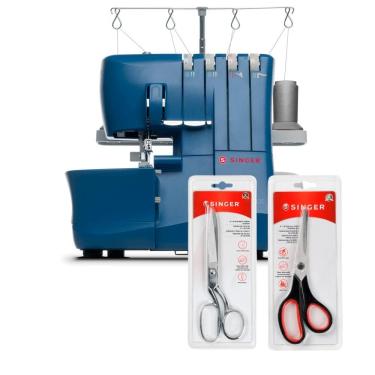 Imagem de Kit Máquina de Costura Overloque S0235 Azul + Tesoura 8" Tecido e Tesoura Multiuso Preta