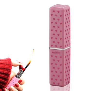 Imagem de Isqueiro de batom criativo, lanterna de butano ajustável à prova de vento, presente de aniversário exclusivo para mulheres e namoradas (sem gás) (rosa)