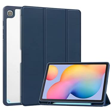 Imagem de KuRoKo Capa para Galaxy Tab S6 Lite 10.4 2022/2020 com suporte para caneta - Capa ultrafina e leve à prova de choque com capa traseira transparente para Galaxy Tab S6 Lite 10.4 (SM-P610/P613/P615/P619) - azul-marinho