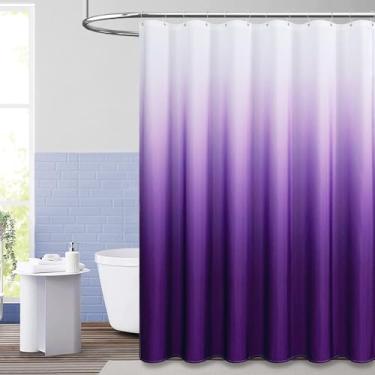 Imagem de BTTN Cortina de chuveiro de 152 cm – Conjunto de cortina de chuveiro de tecido pesado texturizado de linho ombré 152 x 182 cm com 10 ganchos de plástico, cortinas de chuveiro modernas e estreitas de