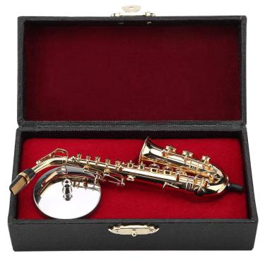 Imagem de Saxofone alto em miniatura Tenfeeon Mini com suporte e estojo dourado