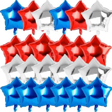 Imagem de Balões de Mylar Estrela Balões 4 de Julho, Balões de Mylar 45,72 cm 24 PCS Balão do Dia da Independência EUA Balões Decorações Patrióticas