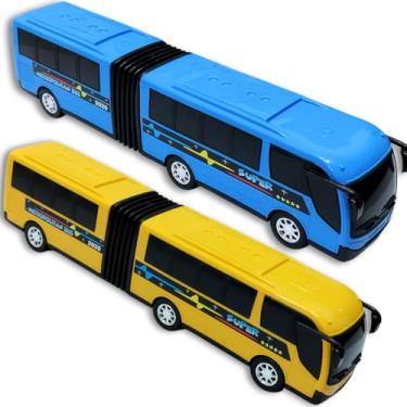 Imagem de 2 Ônibus Brinquedo Articulado Metropolitano Plástico Grande (1 Azul / 1 Amarelo)