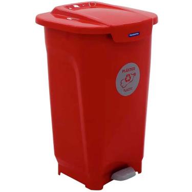 Imagem de Lixeira Para Coleta Seletiva Com Pedal Tramontina T-force Em Vermelho