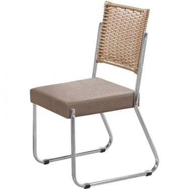 Imagem de Cadeira Aço Nobre Claudia Em Aço Carbono E Junco Sintético Cromada E Bege