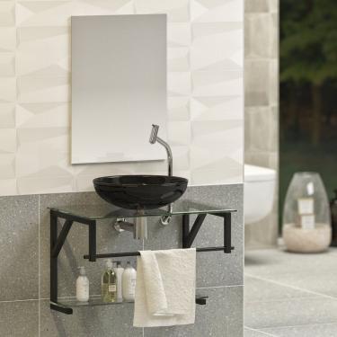 Imagem de Gabinete Para Banheiro Vidro Glass 80cm Com Cuba Preto/cuba Preta