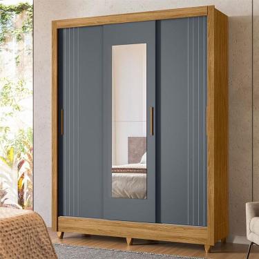 Imagem de Guarda Roupa Casal Ambiente Bolívia 3 Portas Freijó Cinza Com Espelho - Moval