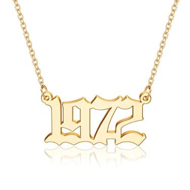 Imagem de Colar M Mooham para mulheres, folheado a ouro 18 quilates, com pingente de ano de nascimento em inglês antigo, presente de joia para aniversário feminino, 1970-2021