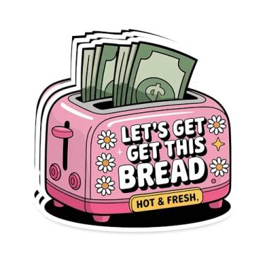 Imagem de Adesivo Let's Get This Bread – Funny Pink Toaster Money Meme Vinyl Impermeável Decalque para Laptop, Notebook, Garrafa de Água – Pacote com 3