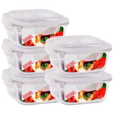 Imagem de Kit 5 Potes 800ml de Vidro Marmita Tampa Hermetico Não Vaza - Quality 