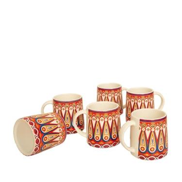 Imagem de Conjunto feito à mão de 6 canecas de café de cerâmica 280 ml elegantes xícaras de chá de porcelana para café da manhã estilo boho - Cortado Cappuccino Espresso Latte Kulhad Chai Micro-ondas e