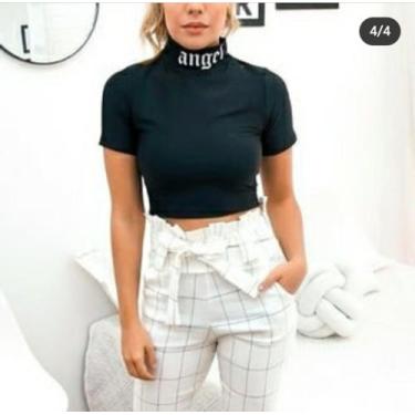 Imagem de Blusa cropped feminino gola alta Angel manga curta - propria 