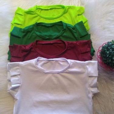 Imagem de blusa manga curta babado feminina malha canelada com elastano - Filó M