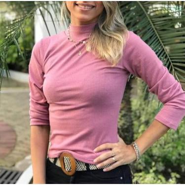 Imagem de Blusa feminina manga longa gola alta malha canelada - moda filo, Doura