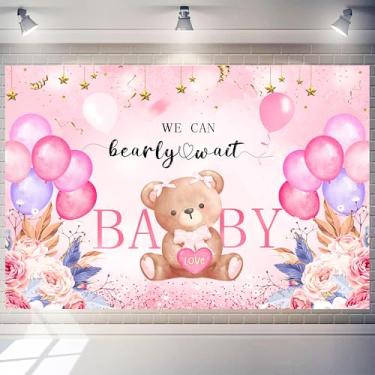 Imagem de Pano de fundo We can Bearly Wait 2,1 x 1,5 m rosa boho chá de bebê decoração revelação de gênero meninas para recém-nascidos batismo festa de aniversário banner suprimentos de fotografia