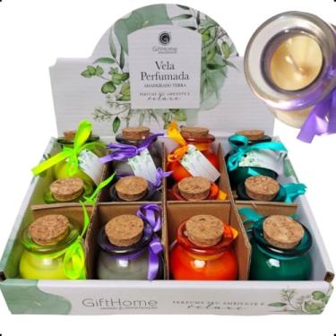 Imagem de Jogo 12 Velas Aromáticas Redonda Colorida Perfumadas Amadeiradas - Lembrancinha de Casamento Aniversário Decoração de Festa Halloween Aromatizada