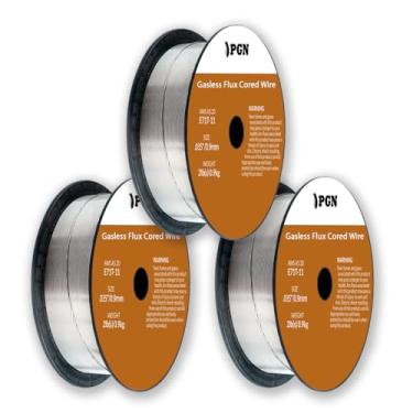 Imagem de (Pacote com 3) PGN Flux Core Wire .035 - E71T-11 .035 polegadas, carretel de 900 g - Fio de solda de aço suave sem gás com baixo respingo - Para soldagem a arco em todas as posições
