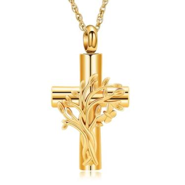 Imagem de shajwo Joias de cremação, árvore da vida, urna cruzada, colares para cinzas para mulheres e homens, pingente de cinzas humanas, Aço inoxidável, Sem Pedra Preciosa