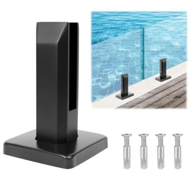 Imagem de LukLoy 1 peça de aço inoxidável 304 torneiras quadradas de vidro para cerca de piscina braçadeira de torneira para jardim doméstico escadas balaustrada trilhos de vidro para varanda (1 peça preta peso