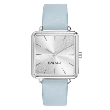 Imagem de Nine West Relógio feminino com pulseira, Azul claro/prata, Movimento de quartzo