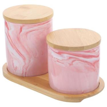 Imagem de Housoutil Pote De Cerâmica Rosa Com Tampa, Conjuntos Potes Para Cozinha, Armazenamento Alimentos Tampas Herméticas, Café, Açúcar Moído, Chá, Especiarias, Nozes, Doces